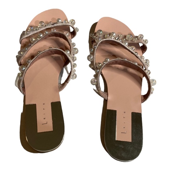 LEITH Womens Size 10 Stunner Blush Pink Velvet Embellished Strappy Slide Sandals - Picture 3 of 12